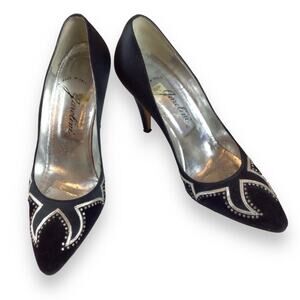 GAROLINI Black & Silver Stiletto Heels w/ Rhinestones size 7N